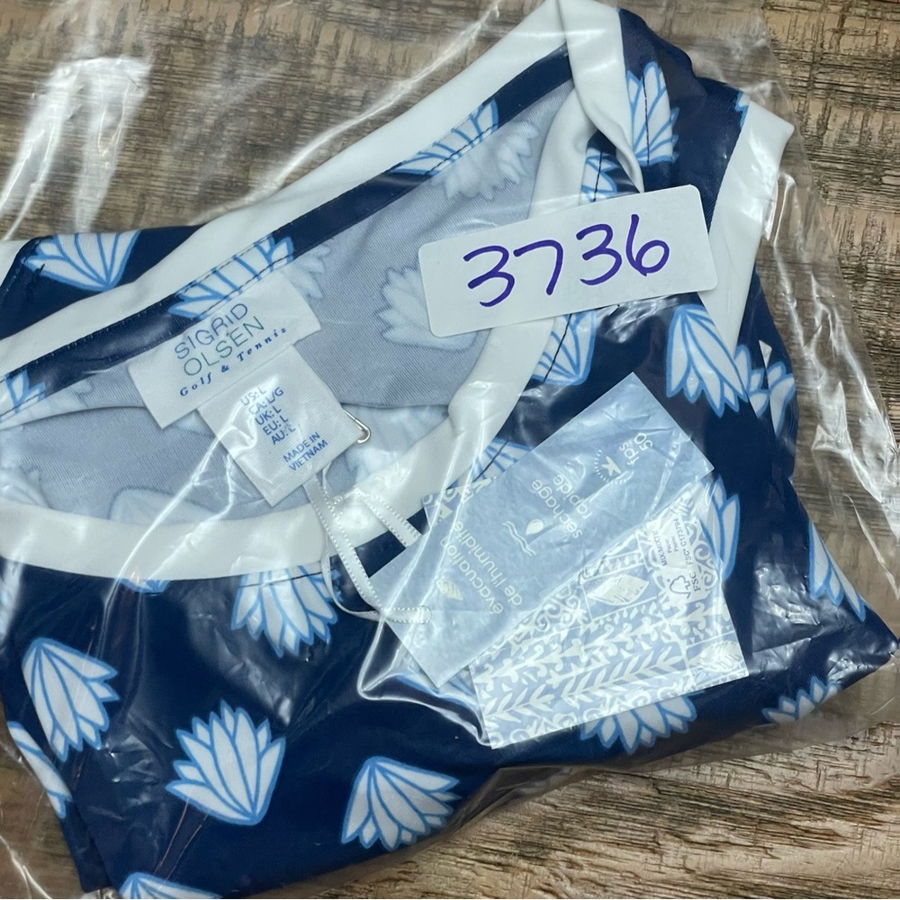 Sigrid Olsen Large Golf & Tennis Polo Collar Top pickleball navy upf prep - Picture 6 of 7